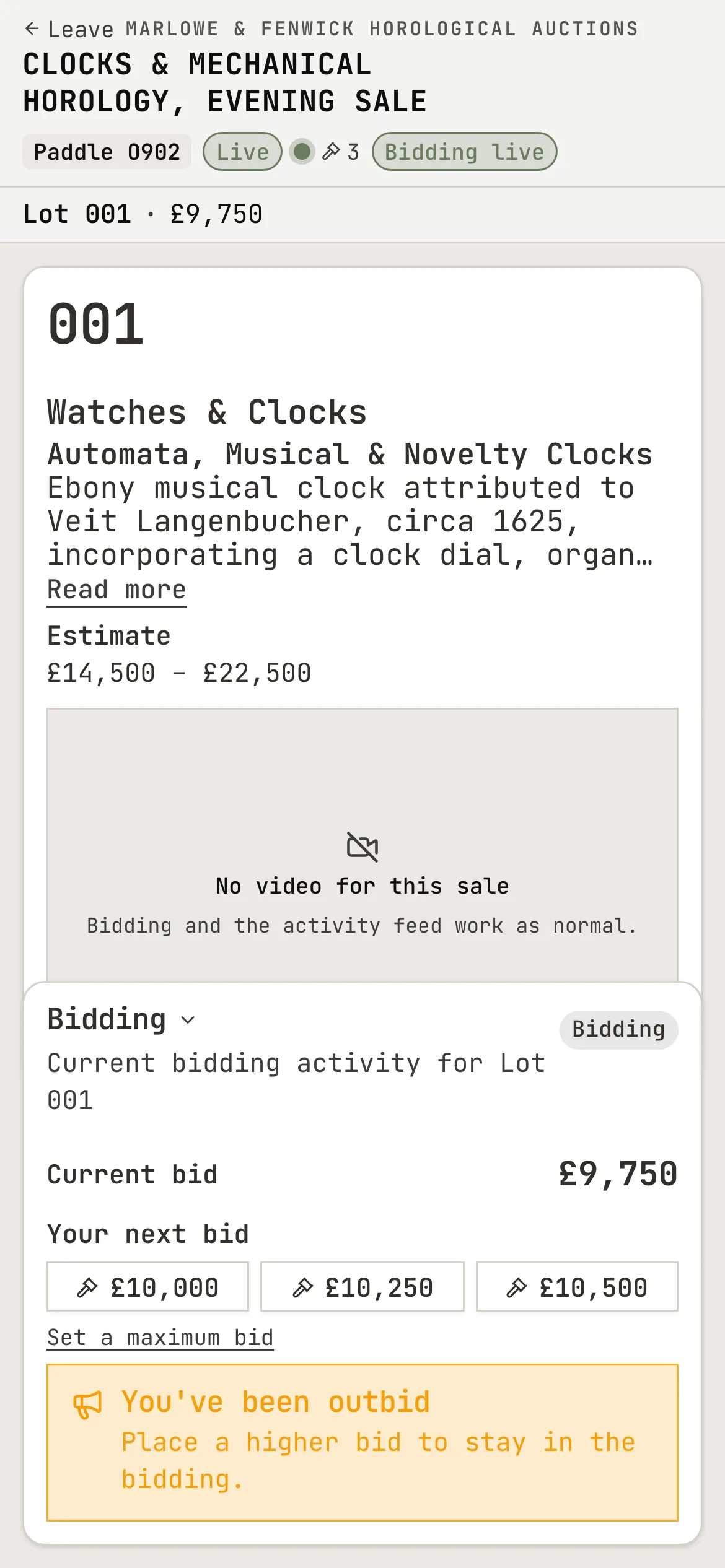 The same live sale on a bidder's phone