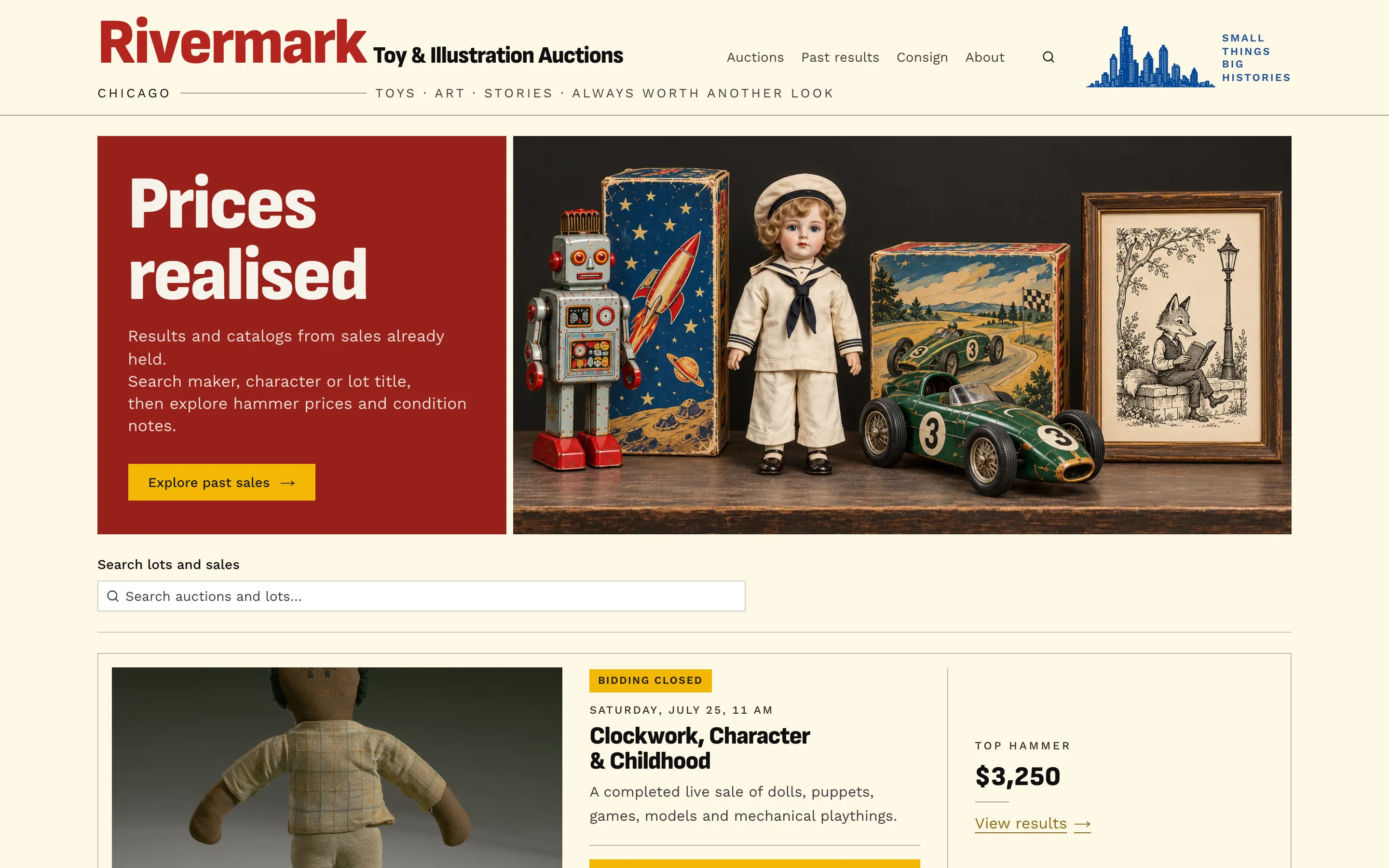 Prices realised on the website of Rivermark Toy & Illustration Auctions, a demonstration house