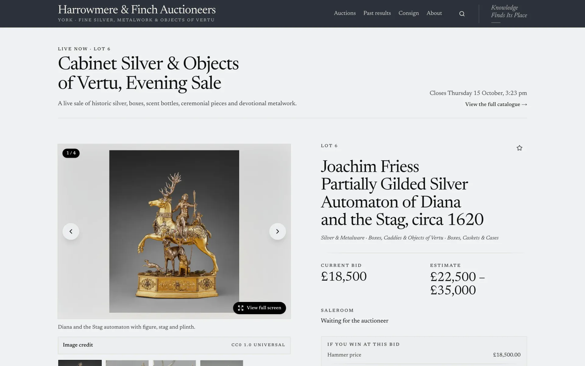 A lot page on the website of Harrowmere & Finch Auctioneers, a demonstration house